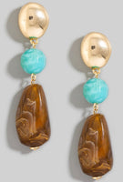 Two Tone Acrylic Stone And Stud Dangle Earrings 2 Colors