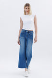 High Rise Raw Hem Ankle Wide Leg Jeans by