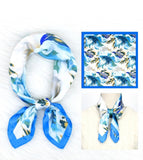 Floral Print Colorblock Square Scarf Blue