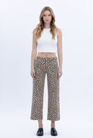 Leopard Ankle Wide Leg Raw Hem Jeans