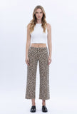 Leopard Ankle Wide Leg Raw Hem Jeans