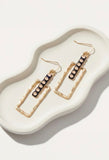 BLACK AND GOLD BEADED BAR OPEN RECTANGLE DROP EARRINGS