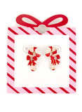 Candy Cane Enamel Post Earrings- Red