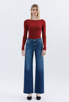 High Rise Raw Hem Slim Wide Jeans