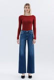 High Rise Raw Hem Slim Wide Jeans
