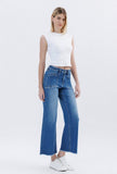 High Rise Raw Hem Ankle Wide Leg Jeans by