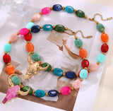 Beaded Gold Bull Head Titanium Steel Multicolored Necklace
