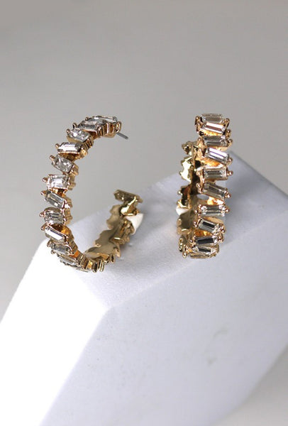 Baguette Rhinestone Hoop Earrings