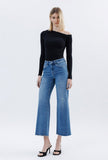 High Rise Raw Hem Wide Leg Ankle Jeans Medium Wash- 28” Inseam