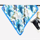 Floral Print Colorblock Square Scarf Blue
