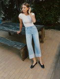 Vertical Striped Wide Leg Cuffed Jeans