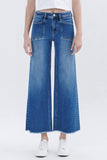 High Rise Raw Hem Ankle Wide Leg Jeans by