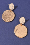 Two Tone Hammered Metal Disc Earrings