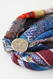 Scarf Necklace with Hammered Gold Disc Green