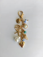 PORCELAIN SEA LIFE PEARL HEART TURQ BEAD BAG CHARM