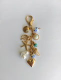 PORCELAIN SEA LIFE PEARL HEART TURQ BEAD BAG CHARM