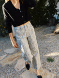 High Rise Patch Pocket Muted Leopard Print Baggy Wide Jeans