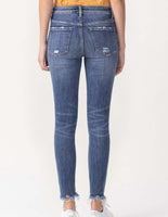 Mid Rise Skinny Ankle Jeans with Frayed Hems