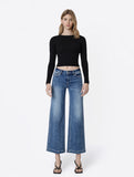 Mid Rise Medium Wash Ankle Wide Jeans