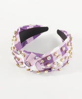 Checkered Top Knot Headband with Crystals