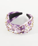 Checkered Top Knot Headband with Crystals