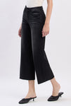 High Rise Clean Cut Raw Hem Crop Slim Wide Black Jeans