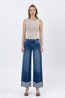 High Rise Cuffed Baggy Wide Leg Jeans