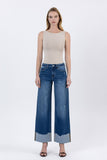 High Rise Cuffed Baggy Wide Leg Jeans