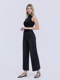 High Rise Patch Pocket Pin Tuck Black Wide Leg