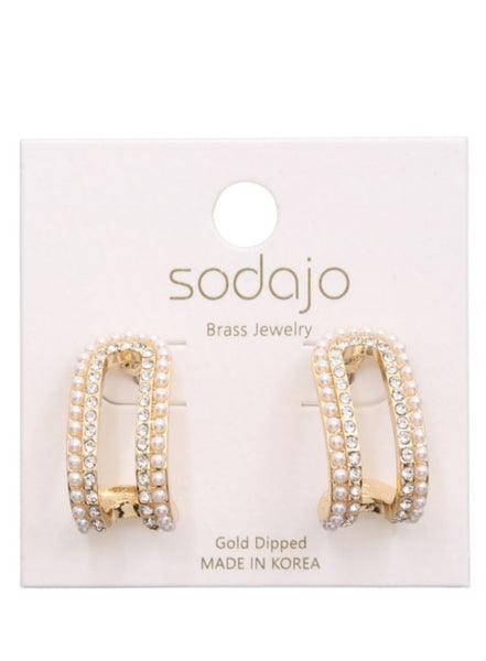 Pearl Bead Rhinestone Gold Dipped Earring