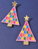 Glitter Pink Christmas Tree Earrings