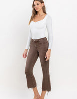 High Rise Distressed Hem Cropped Flare- Brown