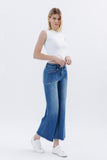 High Rise Raw Hem Ankle Wide Leg Jeans by