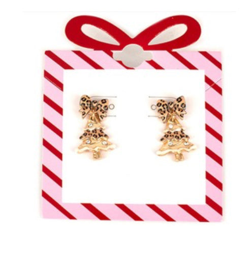 Leopard Christmas Tree Post Earrings