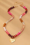 Multi Beaded Heart Charm Necklace