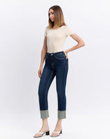 Dark Wash Cuffed Straight Leg Jeans