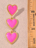 Triple Heart Dangle Earrings- Pink