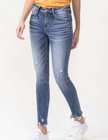 Mid Rise Skinny Ankle Jeans with Frayed Hems
