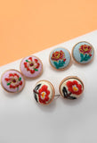Embroidery Floral Gold Edge Stud Earrings