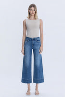 High Rise Trouser Hem Pin Tuck Ankle Wide Jeans