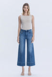 High Rise Trouser Hem Pin Tuck Ankle Wide Jeans