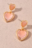 Double Heart Link Dangle Earrings- Pink or Red