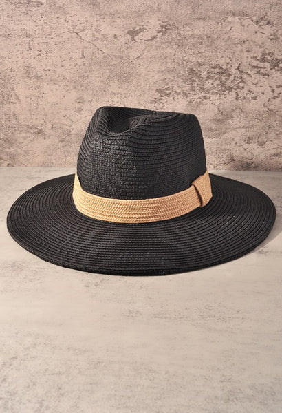 Straw Band Cowboy Sun Hat Black