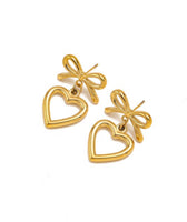 Bow and Heart Gold Earrings