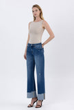 High Rise Cuffed Baggy Wide Leg Jeans