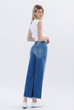 High Rise Raw Hem Ankle Wide Leg Jeans by