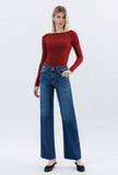 High Rise Raw Hem Slim Wide Jeans