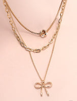 Multi-Layer Pearl Bow Charm Necklace