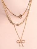 Multi-Layer Pearl Bow Charm Necklace