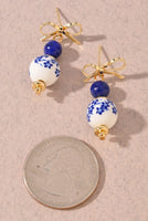 Bow And Ceramic Floral Bead Earrings
